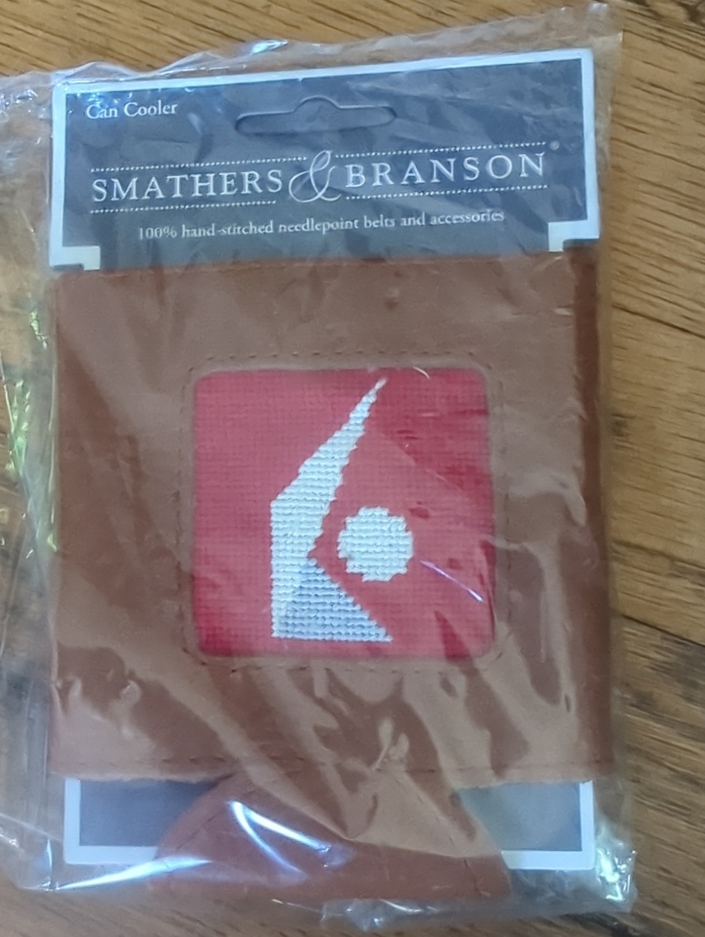 NEW SET OF 2 Smathers & Branson Brown Leather Needlepoint CAN COOLER